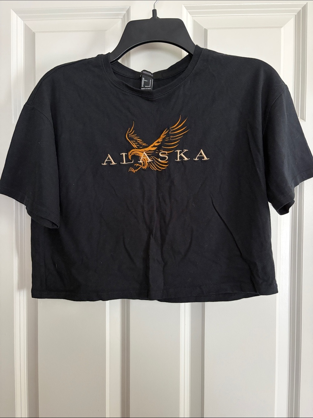 Alaska Black and Gold Cropped graphic Tee with Gold Eagle LNWOT